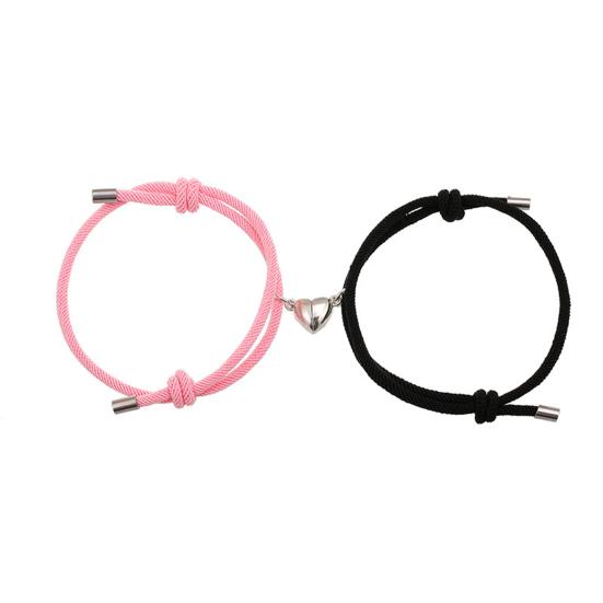 2Pcs/Set Matching Heart Pendant Bracelet Couple Magnetic Alloy Love Charm Bracelet Adjustable String Bracelet Jewelry Gift for Valentine's Day