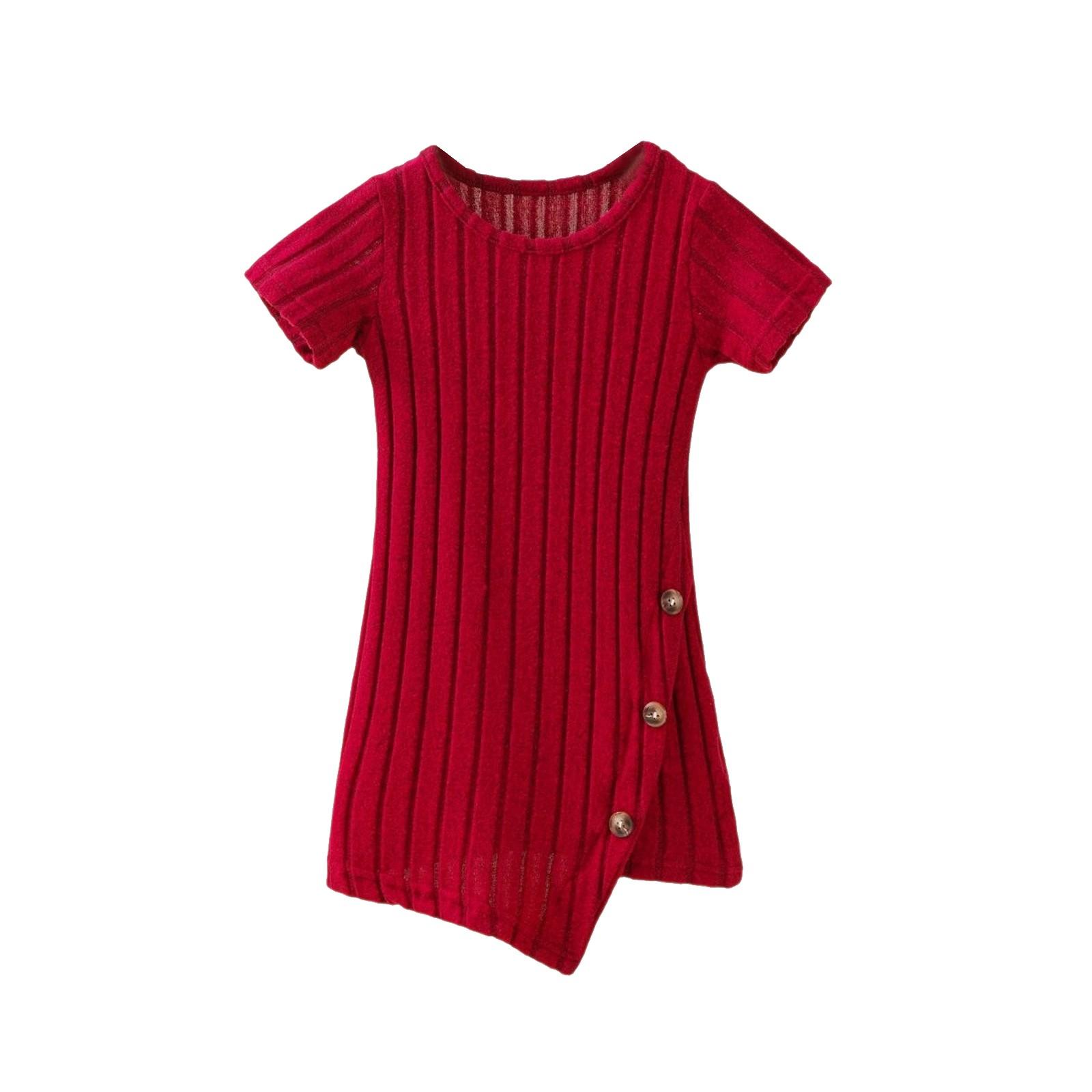 

Платье для девочек с деталями на пуговицах - Полосатый асимметричный сарафан 90 красный