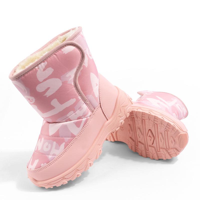 Girls' Pink Waterproof Snow Boots with Plush Lining and Thick Sole