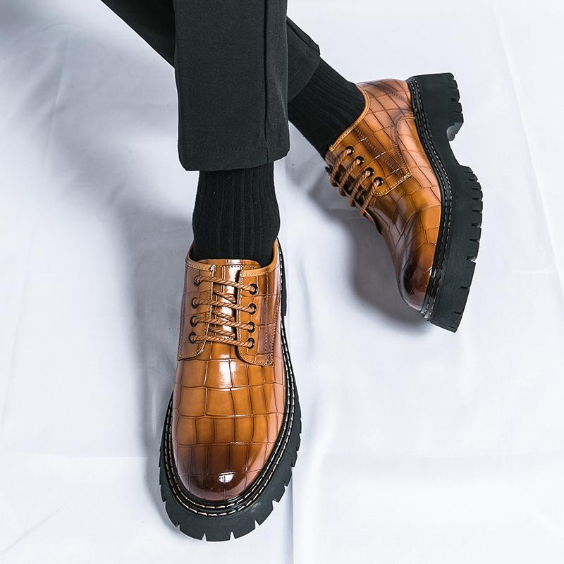Fashion Fashion Thick Bottom Man Oxford Footwear Lace-Up Outdoor Male Shoes Fashion Casual Shoes Artificial Leather Mens Business Shoes