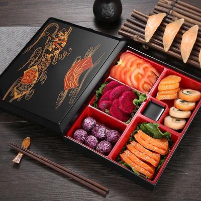 High-grade Business Lunch Box Japanese Wood Grain Sushi Set Lunch Box with Lid Multi-compartment Takeaway Fast Food Lunch Box