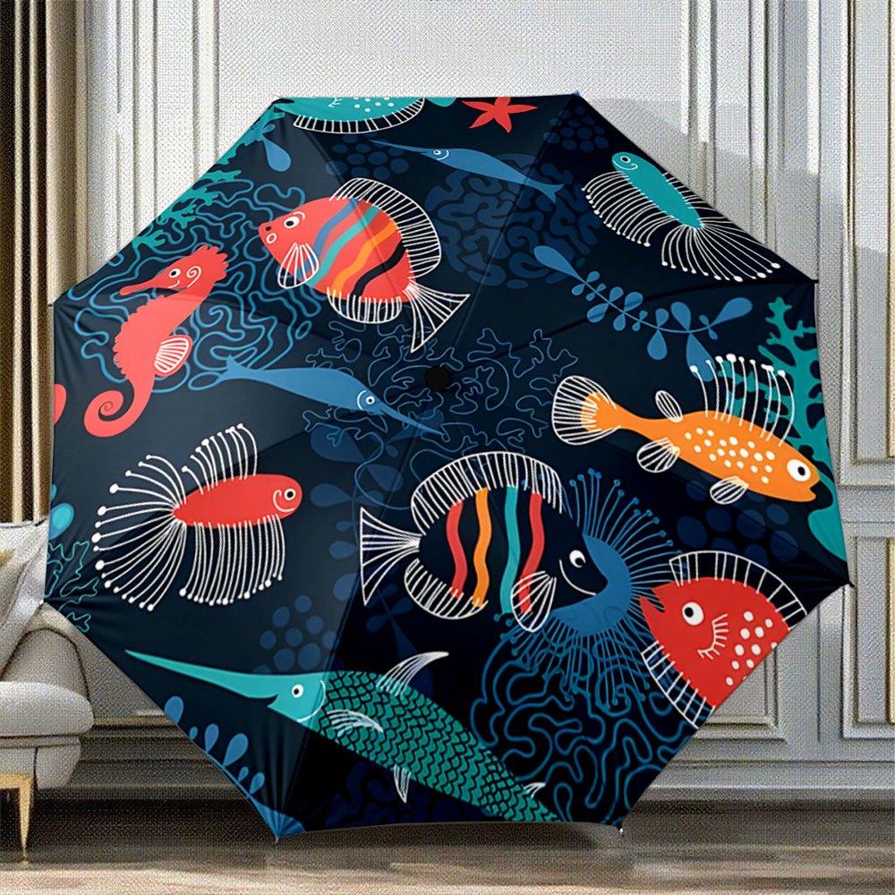 

Automatic Folding Umbrella with Marine Life Design - & s Compact Collapsible Travel Umbrella, 8-Rib Sturdy Frame, Nemo-Inspire