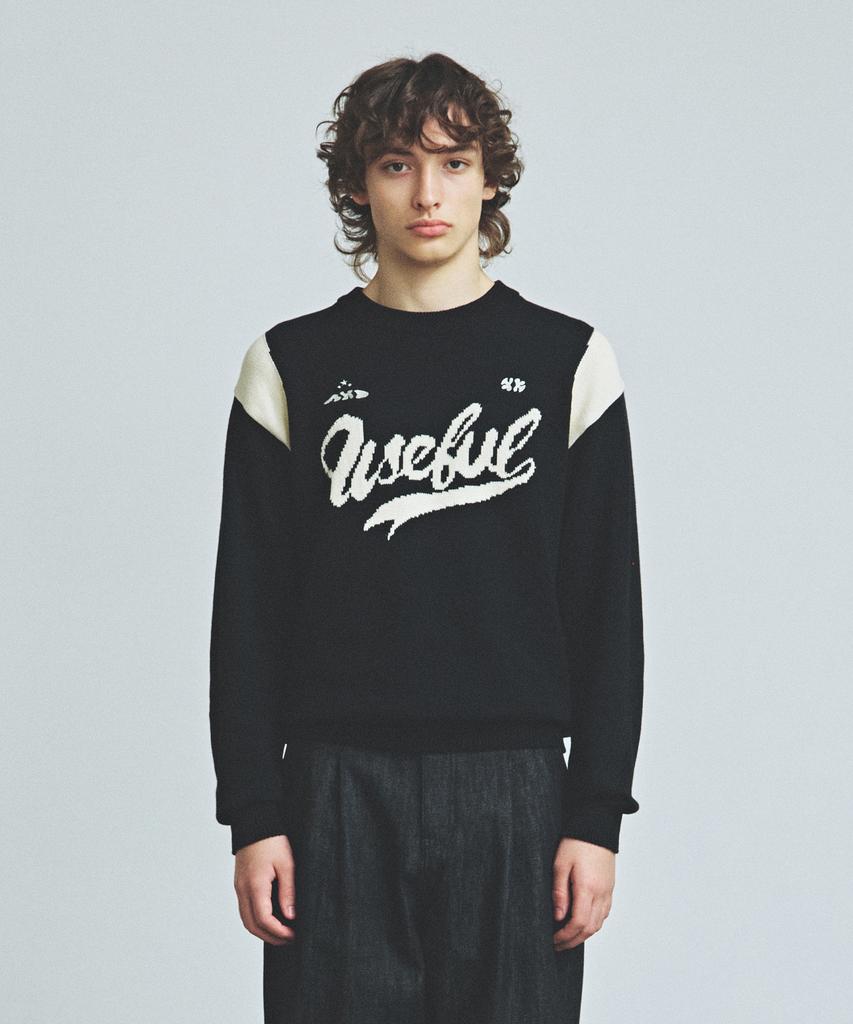 KNITTED Varsity Embroidered Logo Knit Black