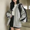 Women Hoodie Coat Spring Loose Zipper Cardigan Long Sleeves Soft Keep Warm Contrast Color Hooded Casual Outerwear