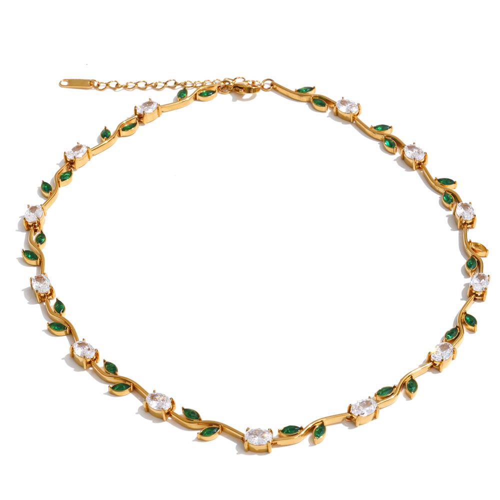 JINYOU 8556 Fashion Stainless Steel Jewelry Set Green pink Cubic Zirconia Necklace Stainless Steel Gold Plated Chain Bracelet