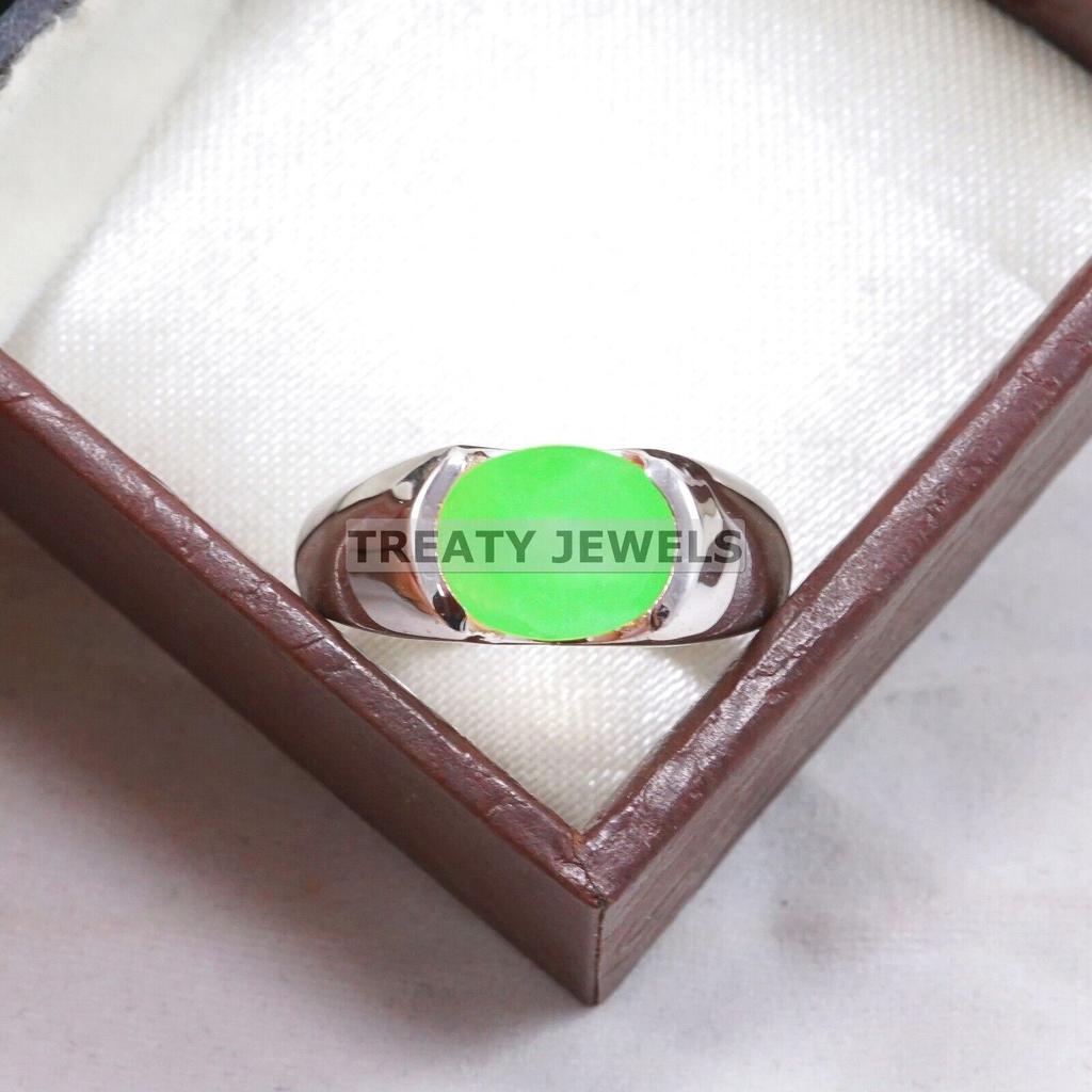 Jade Oval Cut Gemstone With 925 Sterling Silver Ring For Men's #B169 JL375675700955