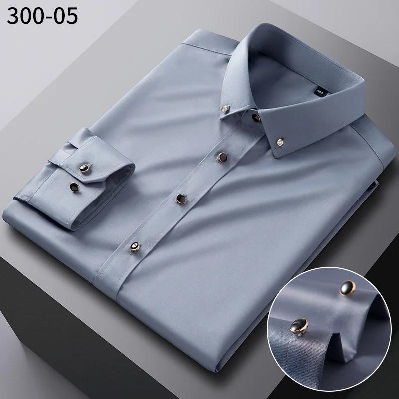 Camicie da uomo in seta a maniche lunghe con bottoni a diamante elasticizzate nuove setose business formali sociali senza stiro antirughe morbide abbigliamento moda