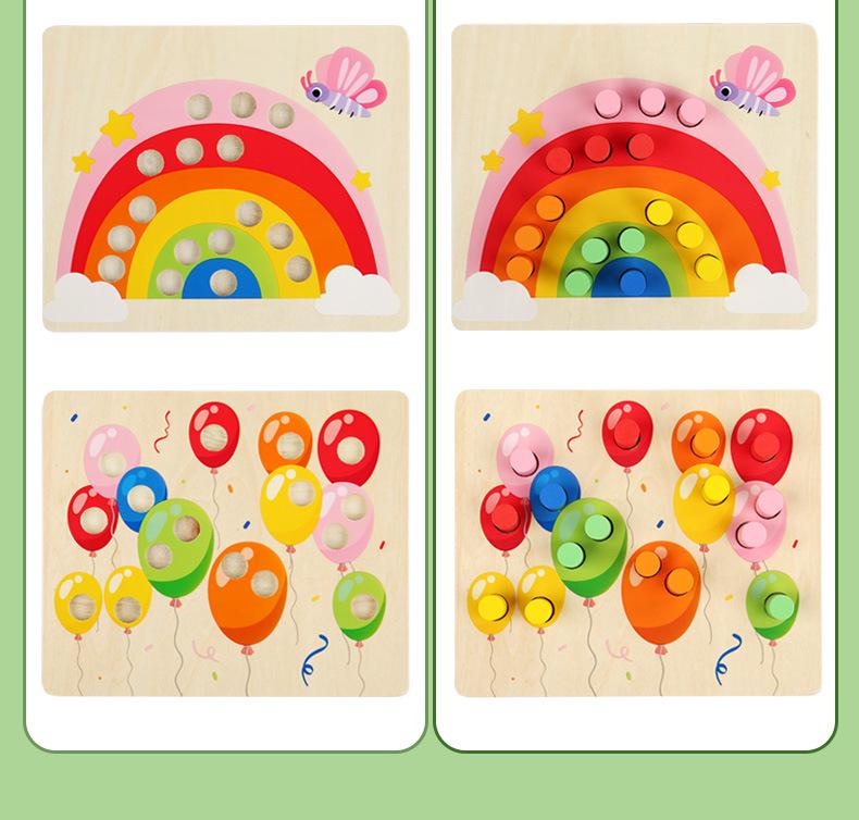 Montessori Color Sorting Pegs: Wooden Puzzle Game for Ages 2-3, Enhances Logical Thinking