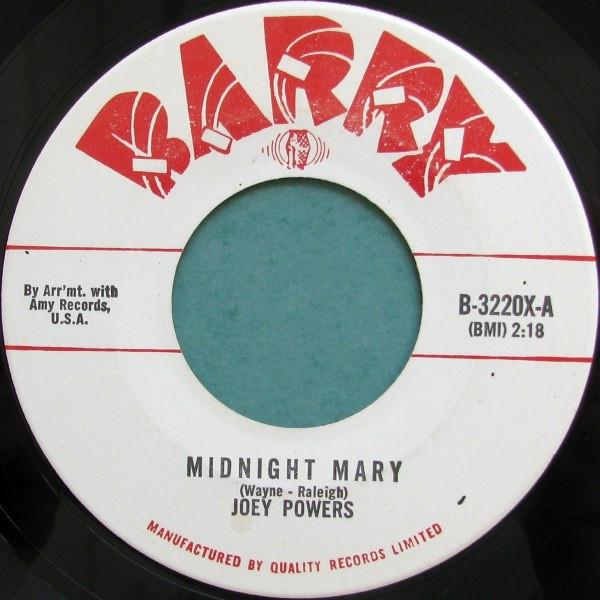 

7inch Record JOEY POWERS - Midnight Mary B3220X BARRY 1963 Canada Rock Used