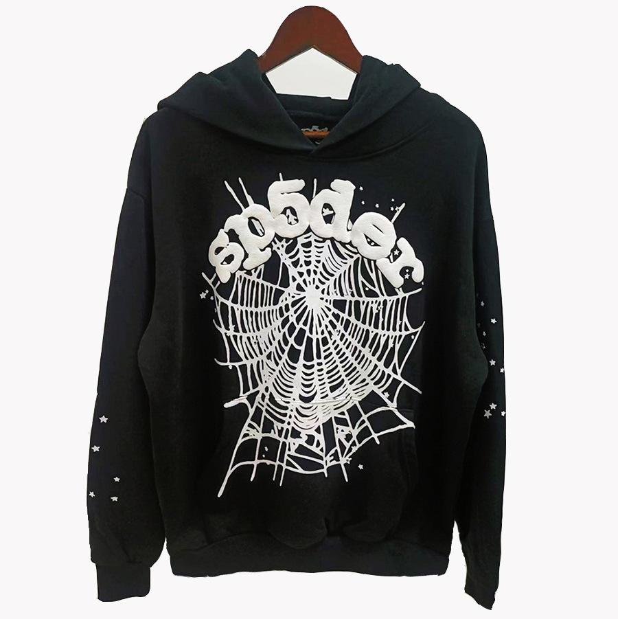 450GSM Heavyweight Fleece Hoodie Foam Print Spider Web Graphic Oversized Pullover Sp5der Hoodies