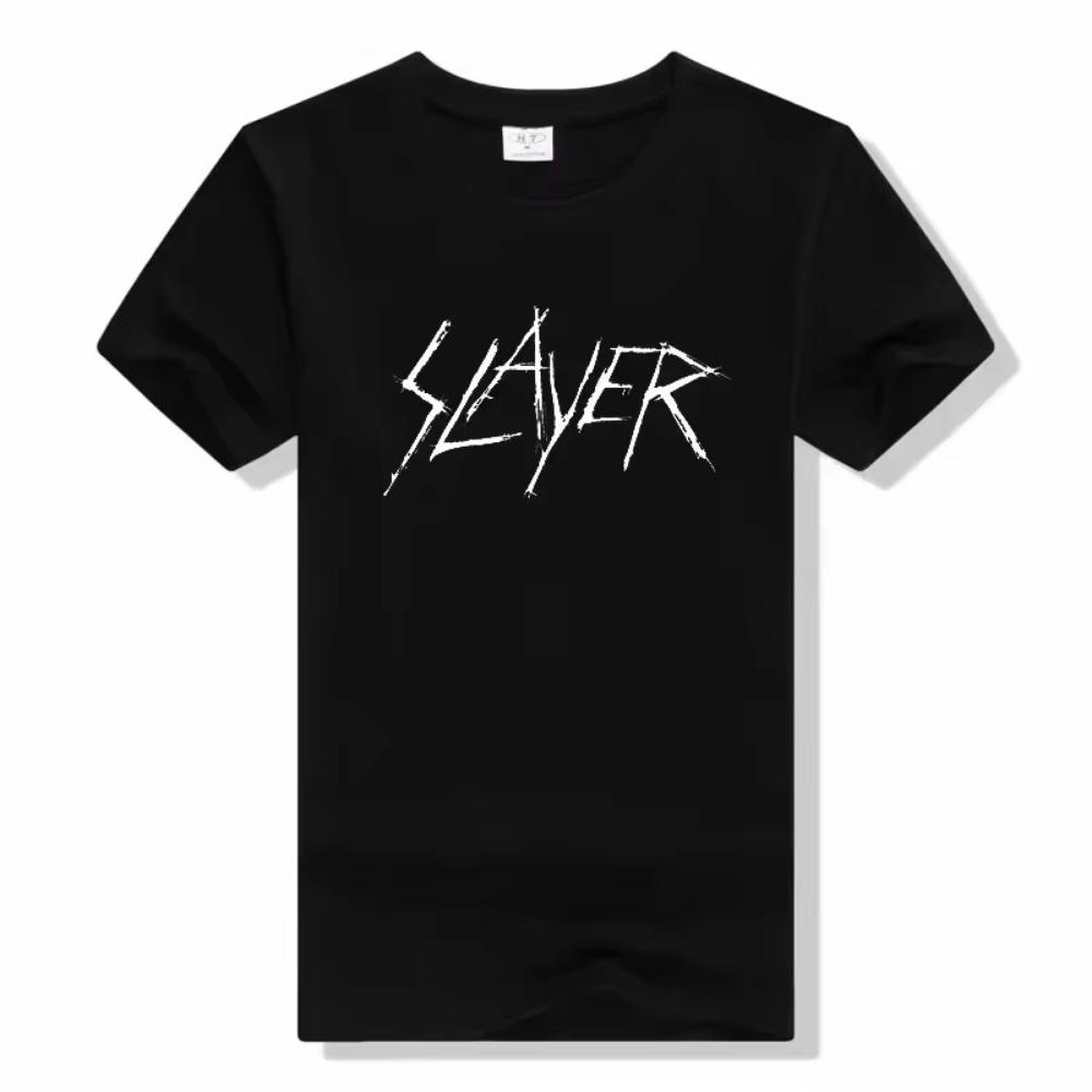 Camiseta de banda de metal Slayer con estampado de moda urbana, cuello redondo, manga corta, algodón, rock, talla grande, unisex, de alta calidad.