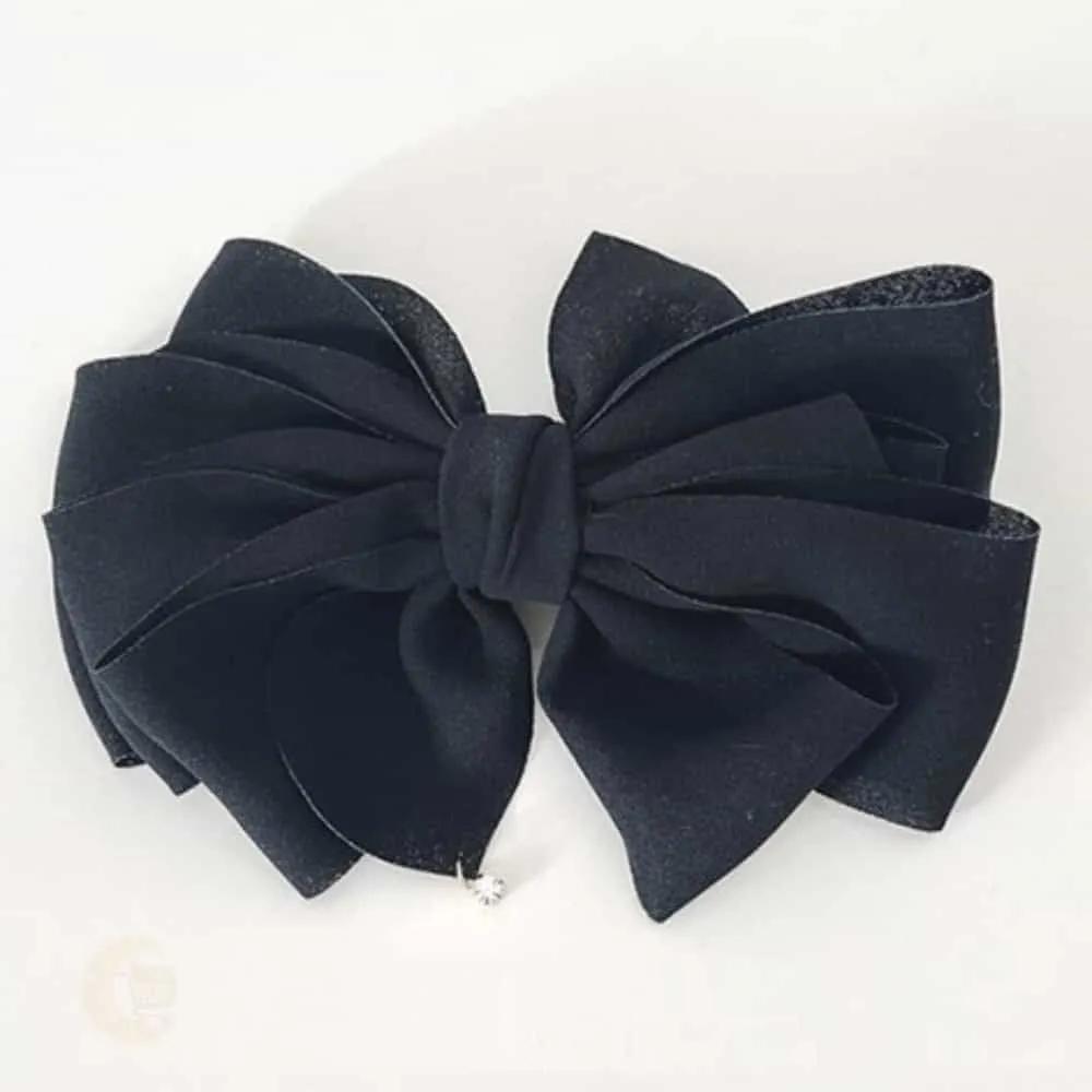 MOONH Half-Up Automatic Pin Large Ribbon Pin Large Ribbon Pin Black Layered Cubic Automatic Hairpin