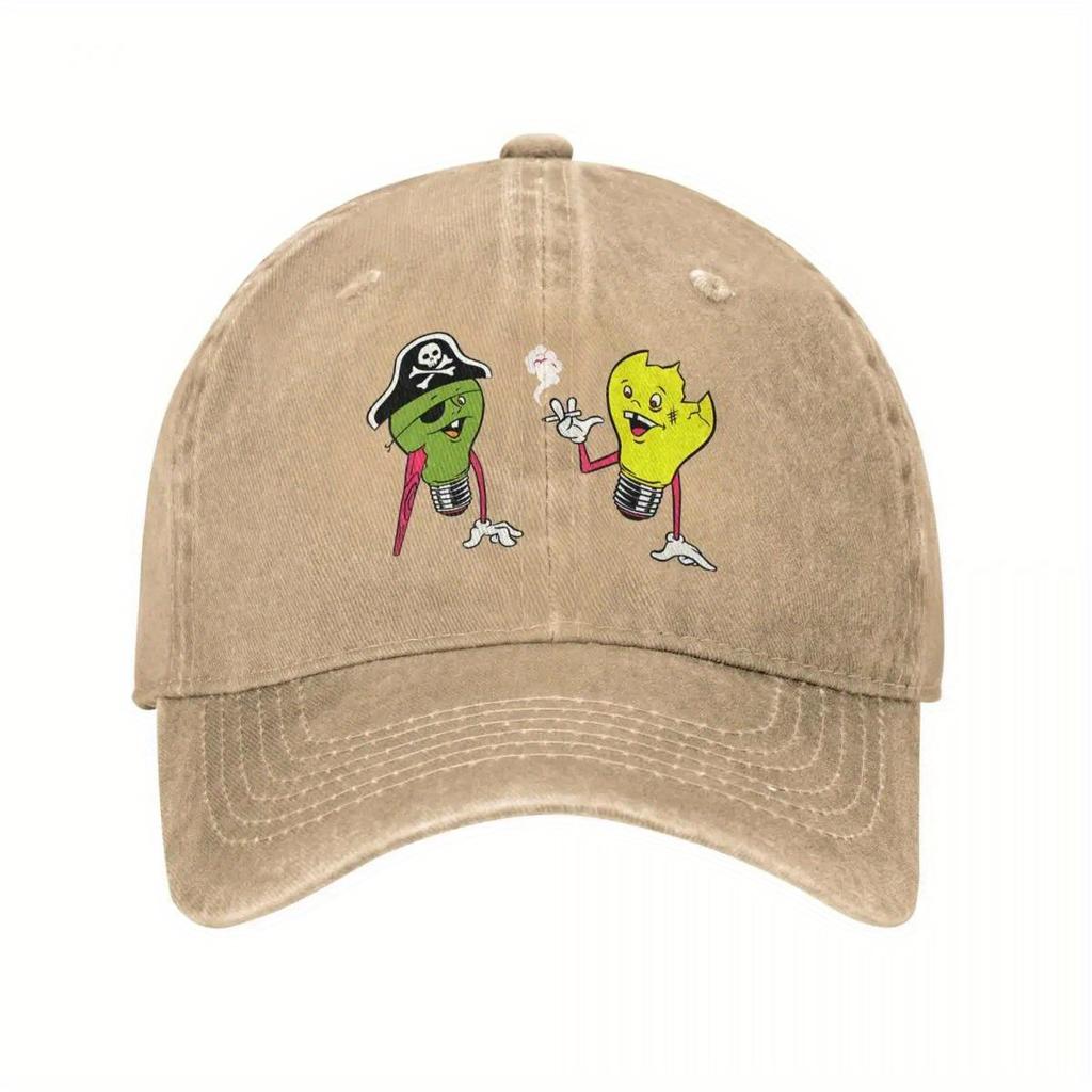 Vintage Qotsa Snake Baseball Cap - Unisex Distressed Washed Black Denim Sun Hat with Fun Cartoon Desig