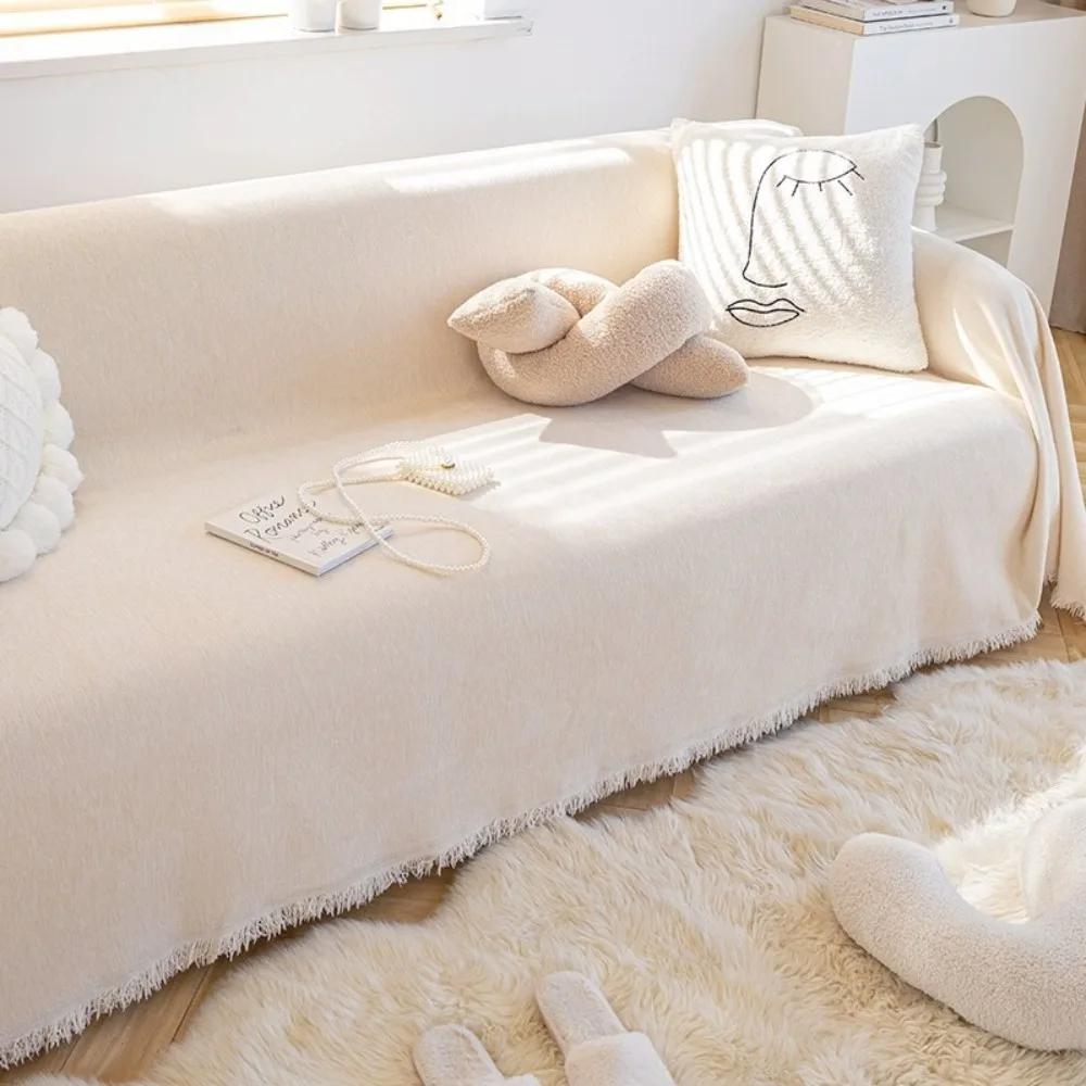 Chenille Sofa Towel with Tassels Double-side Sofa Covers for Living Room Large Blanket Leisure Relax Machine Washable Blanket