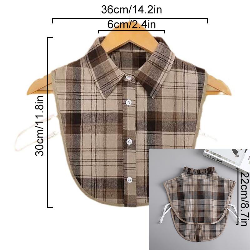 1Pc Fake Collar Leisure Travel Maillard Elegant Checkered Various Tops Shirt Lining Sweater Inner Layer Brown Tones