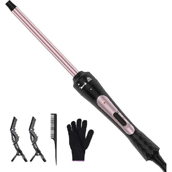 3/8 Inch Curling Iron, Small Curling Wand for Short & Long Hair, Ceramic Wand Curling Iron with 2 Temperature, Instant Heat Up, Halloween Christmas 3/8 Inch Curling Iron