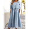 Women's Retro Cotton Linen Linen Patchwork Pleated Mid Sleeve Dress