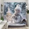 White Snowman Christmas Shower Curtains Christmas Gift Blue Forest Deer Rustic Cottage Washable Home Bath Curtain Bathroom Decor