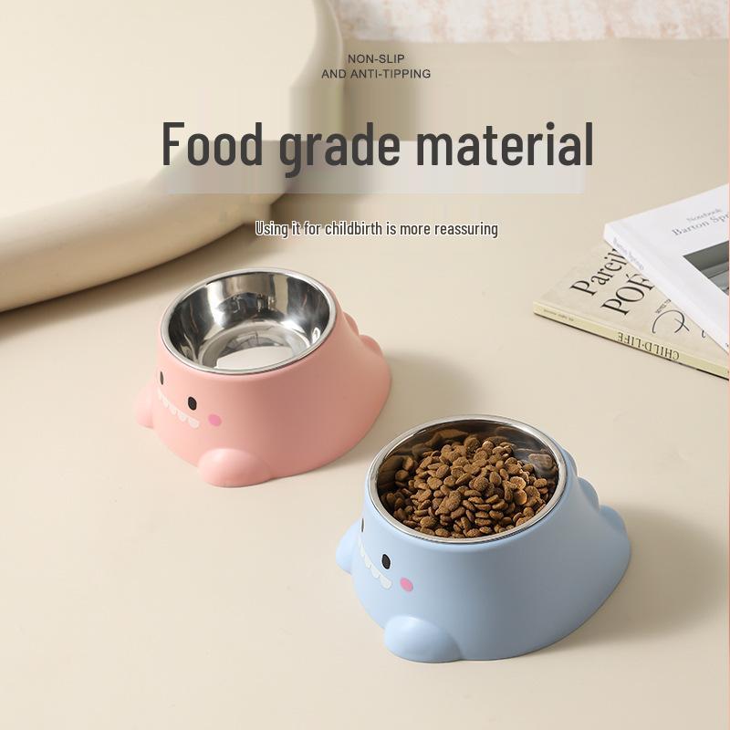 Cute Dinosaur Stainless Steel Pet Bowl for Cats & Dogs