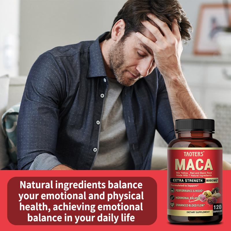 Maca-Wurzel-Kapseln, 8050 mg Äquivalent, 120 Kapseln, Maca-Mischung (Gelb Rot Schwarz)Kräuter-Nahrungsergänzungsmittel