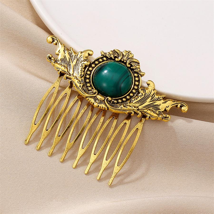 New Fashionable Retro Ethnic Style Hair Comb for Women Simple Hollow Alloy Zircon Resin Hairpin Daily Wear Hair Accessories