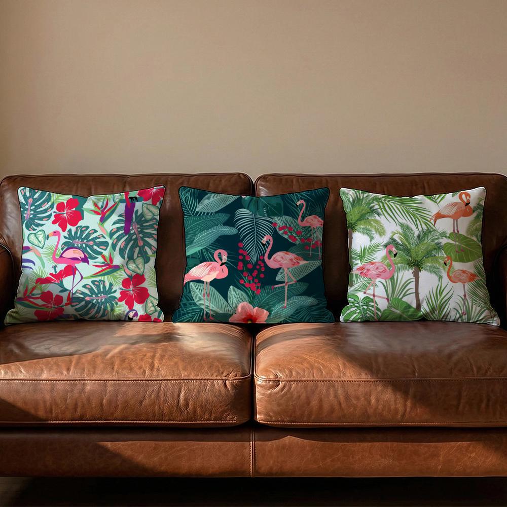 Tropical forest flamingos Cushion Cover Soft Reversible  Durable Pillow Cover  MultiScene Use for Home  Car Daily Comfort