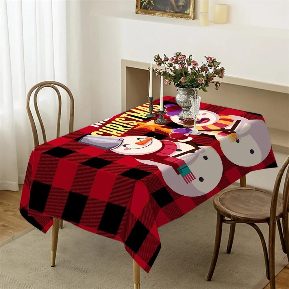 Christmas Snowman Santa Claus Tablecloth Party Decor Winter Xmas Kitchen Dining Waterproof Tablecloth Christmas Decorations