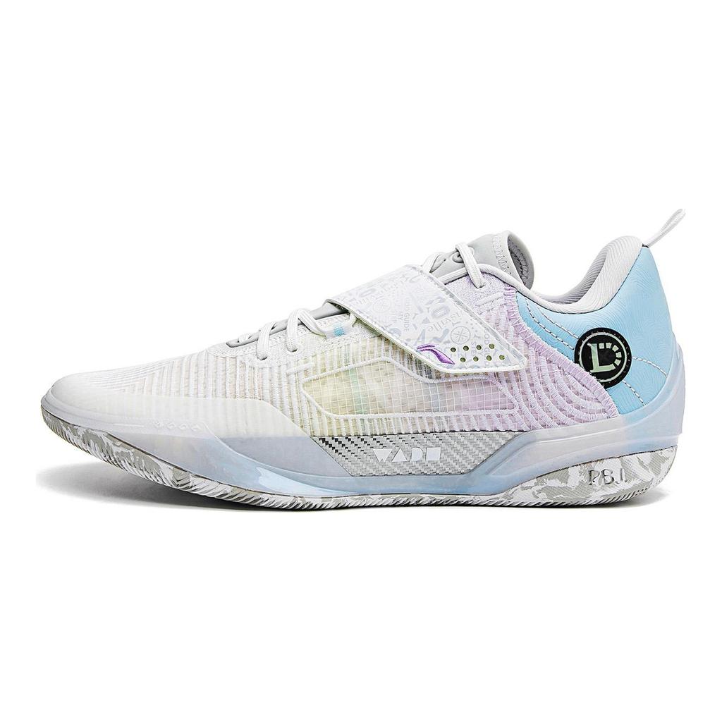 Li Ning Cushioning Abrasion Resistant Low Top Carbon Plate Basketball Shoes Men's White Purple Blue ABAU031-17