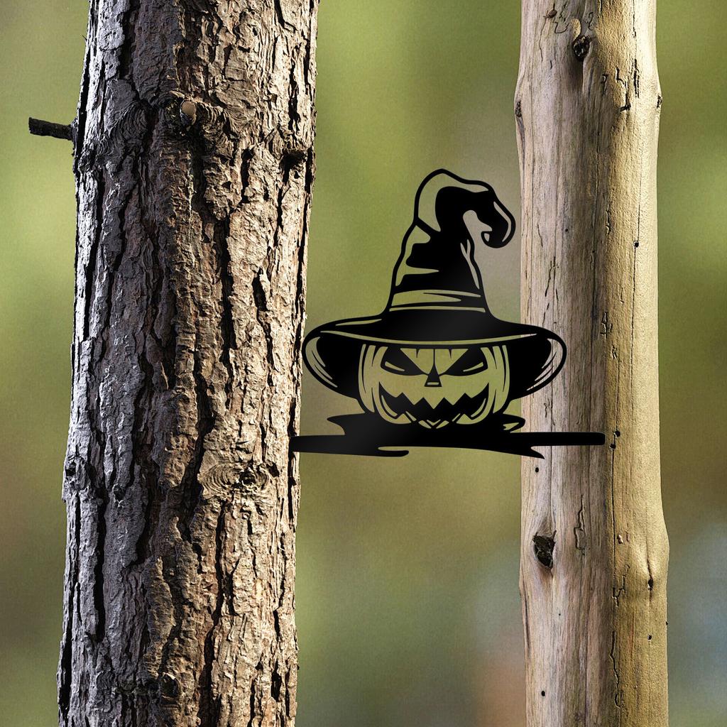 Halloween Kürbis Gartenstecker Metall Jack-O-Lantern Stecker mit Hexenhüten Outdoor Halloween Kürbis Hofschilder Halloween Gartenskulptur Ornament