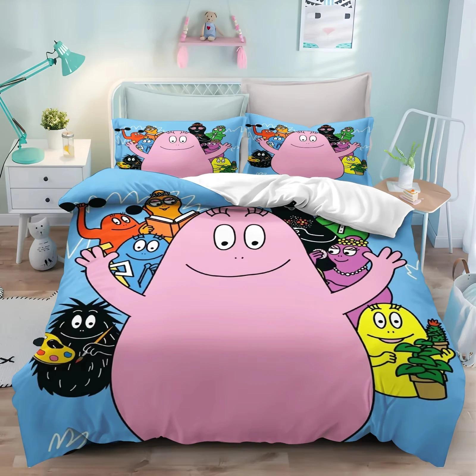 

New 3D Print Cartoon L-Les & B-Barbapapa Bedding Set Double Twin King Duvet Cover Comforter Pillowcase Boys Girls Adults Bedroom EU Double 200x200cm