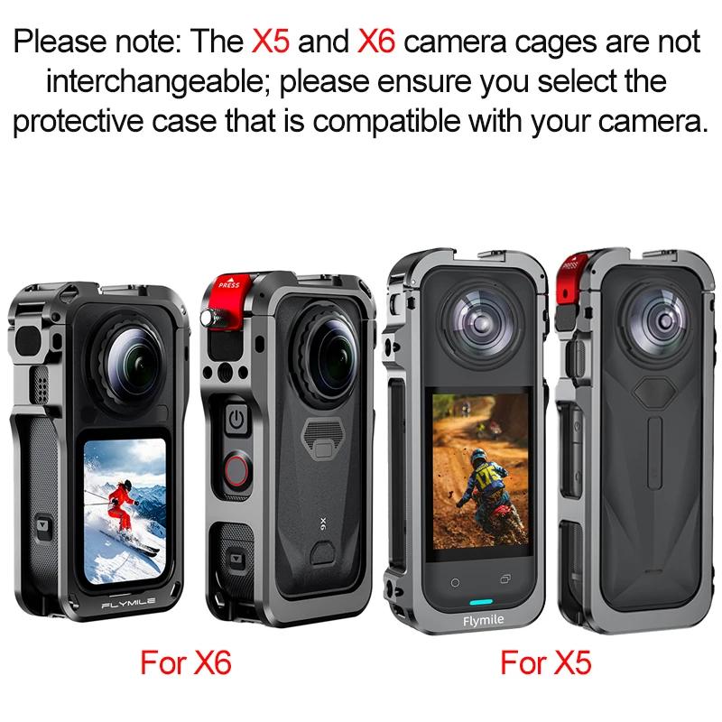 Aluminum Alloy Camera Cage for Insta360 X5 X6 Protective Frame Quick Release Metal Case 1/4 Thread Tripod Mount Accessories