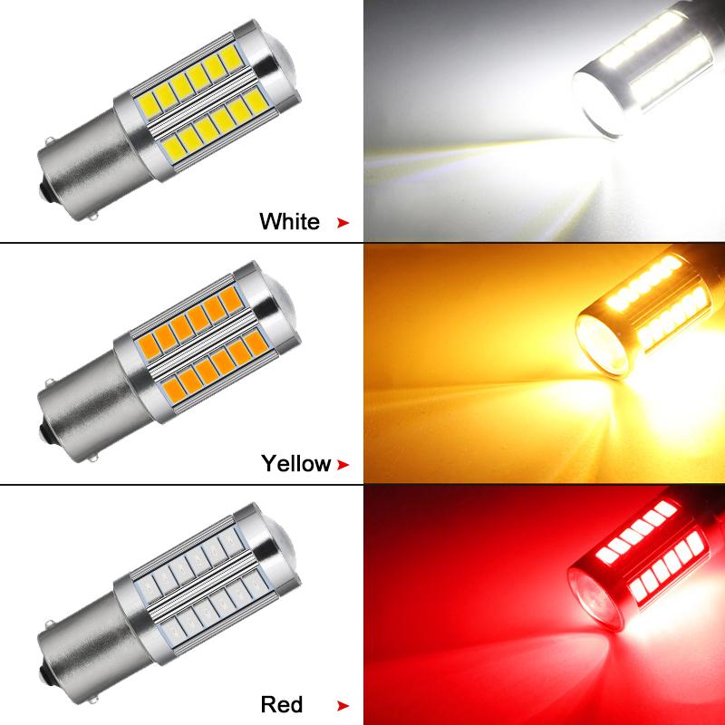 2 PCS P21W Ba15s 1156 Car LED Signal Light Bay15d 1157 12V LED Tail Trun Brake Reverse Parking Bulb Red White Yellow 5730 33SMD