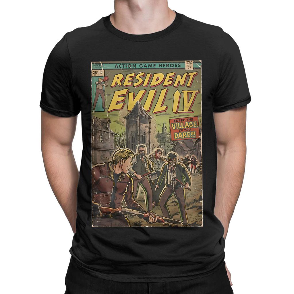 Residents Evils 4 Fläktkonst Serietidningsomslag T-shirts för Män Raccoon City Mode Ren Bomull T-shirt Rundhalsad Kortärmad T-shirt