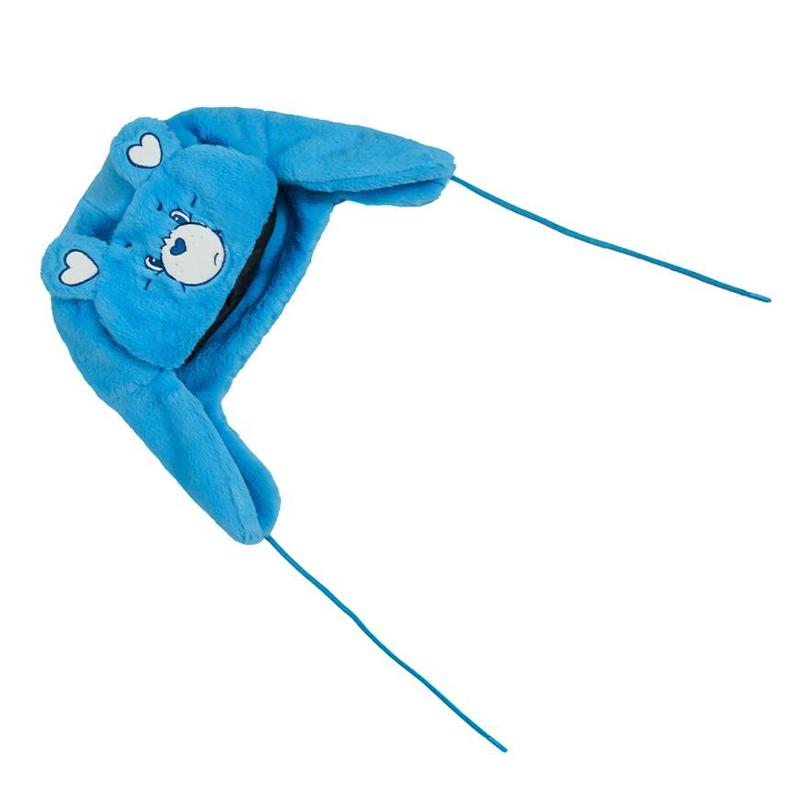 Căciulă de iarnă groasă, de pluș, cu ursuleț albastru la modă, desene animate, caldă, cu protecție pentru urechi