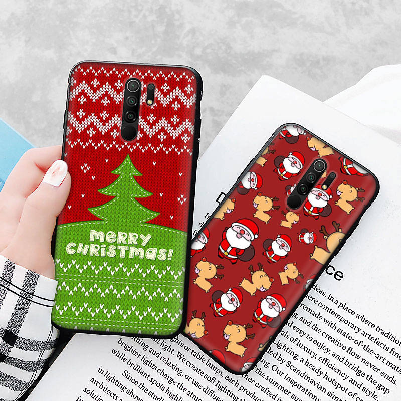 Schwarze Hülle für Xiaomi Redmi 13C Note 9 iPhone XR 7 8 14 15 11 12 13 X XS Pro Max Samsung A25 S23 S24 FE Ultra Plus Weihnachtsbaum Weihnachtsmann