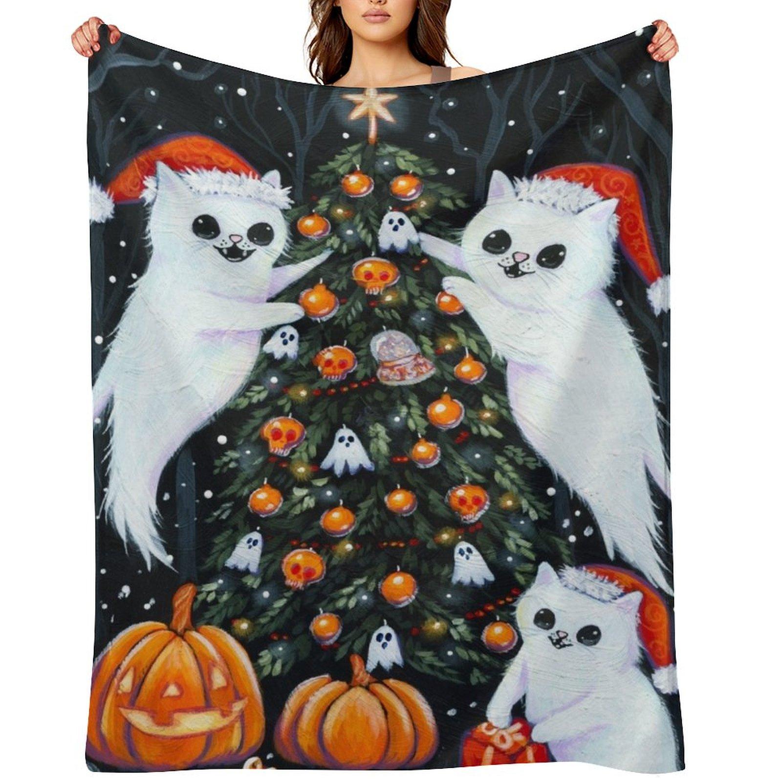 Decorating the Halloween Christmas Tree Throw Blanket Sofa Hair Thermal Kid S Blankets 30x40in