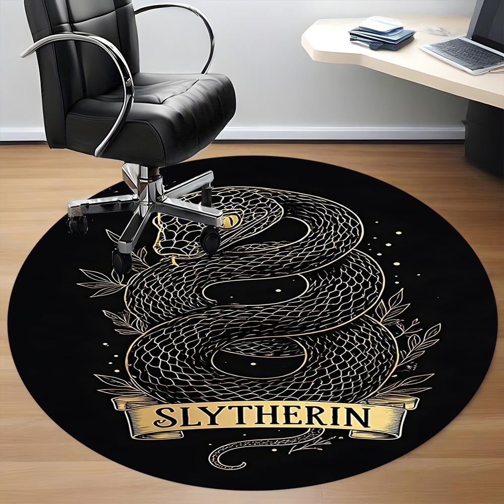 1PC Slytherin Snake Crest Office Round Rug, Non-slip, Soft and Durable Office Rug for Interior Decoration, Perfect for Office, Beautiful Decoration