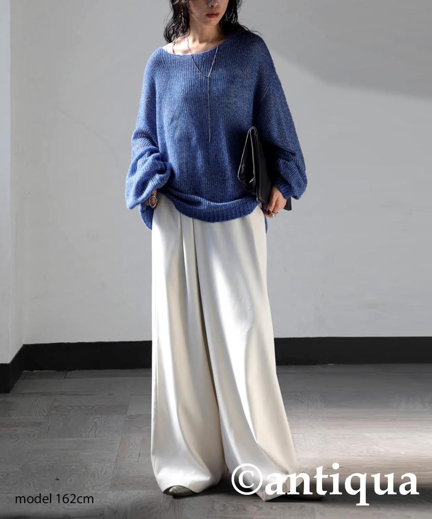 antiqua Knit Long Regular Size Blue Women's Lamé Top, Sleeve, EF-00013, (One Size), 32,