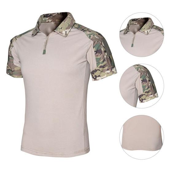 Men Shirt Slim Fit Pullover Turn-down Collar Camouflake Men T-shirt for Outdoor