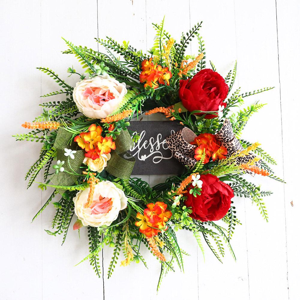Cross-border Autumn Wreath: Independence Day & Thanksgiving Door Hanger with Simulated Greenery and Ornaments