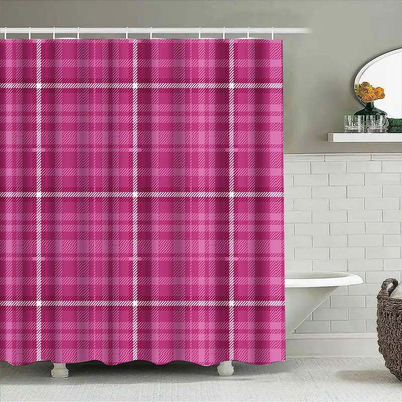 Checkered Shower Curtain Waterproof Bath Decoration Custom Size Modern Decorative Room Divider Privacy Black Pink Striped Plaid