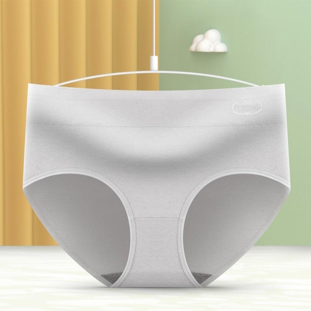 4pcs Solid Color Women Underwear Lingerie Mid Waist Briefs Breathable Cotton Panties Lady