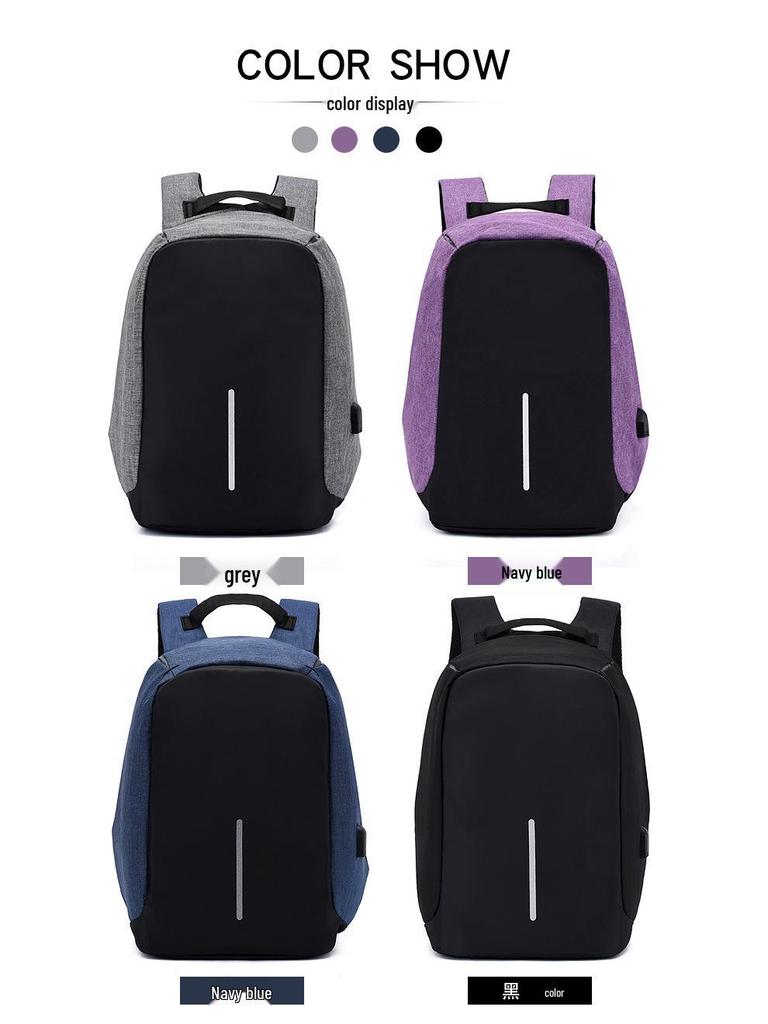 Men's Large Capacity Travel Backpack - Rechargeable & Simple Design for Students and Business