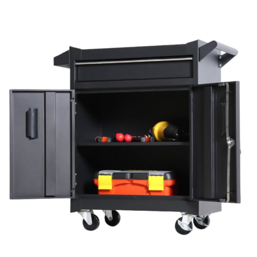 Tappros Tool Cart, 2-Tier Black Tool Cart with Drawers and Casters, Heavy-Duty Capacity Tool Cabinet, Tool Storage, Tool Dolly, Car Maintenance, Garag