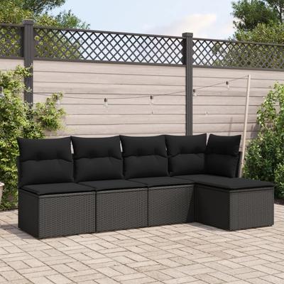 Vidaxl 5-Cz. Garden Lounge Set, Cushions, Black PE Rattan
