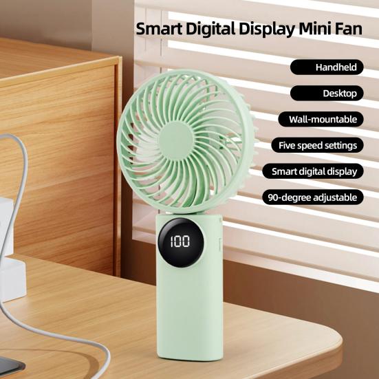 Portable Handheld Mini Fan 1200mAh Rechargeable 5 Speeds Personal Travel Fans with Digital Display 90 Degree Foldable Desk Fan for Outdoor