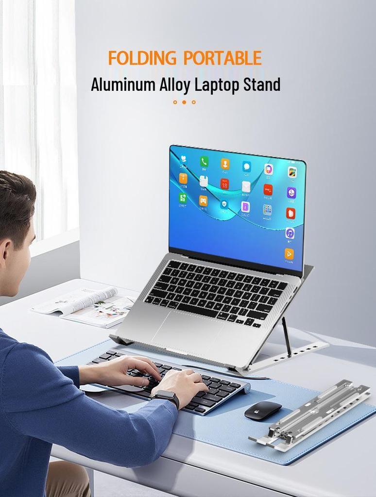 Portable Aluminum Alloy Laptop & Tablet Stand with Adjustable Angles, Enlarged Design, and Heat Dissipation