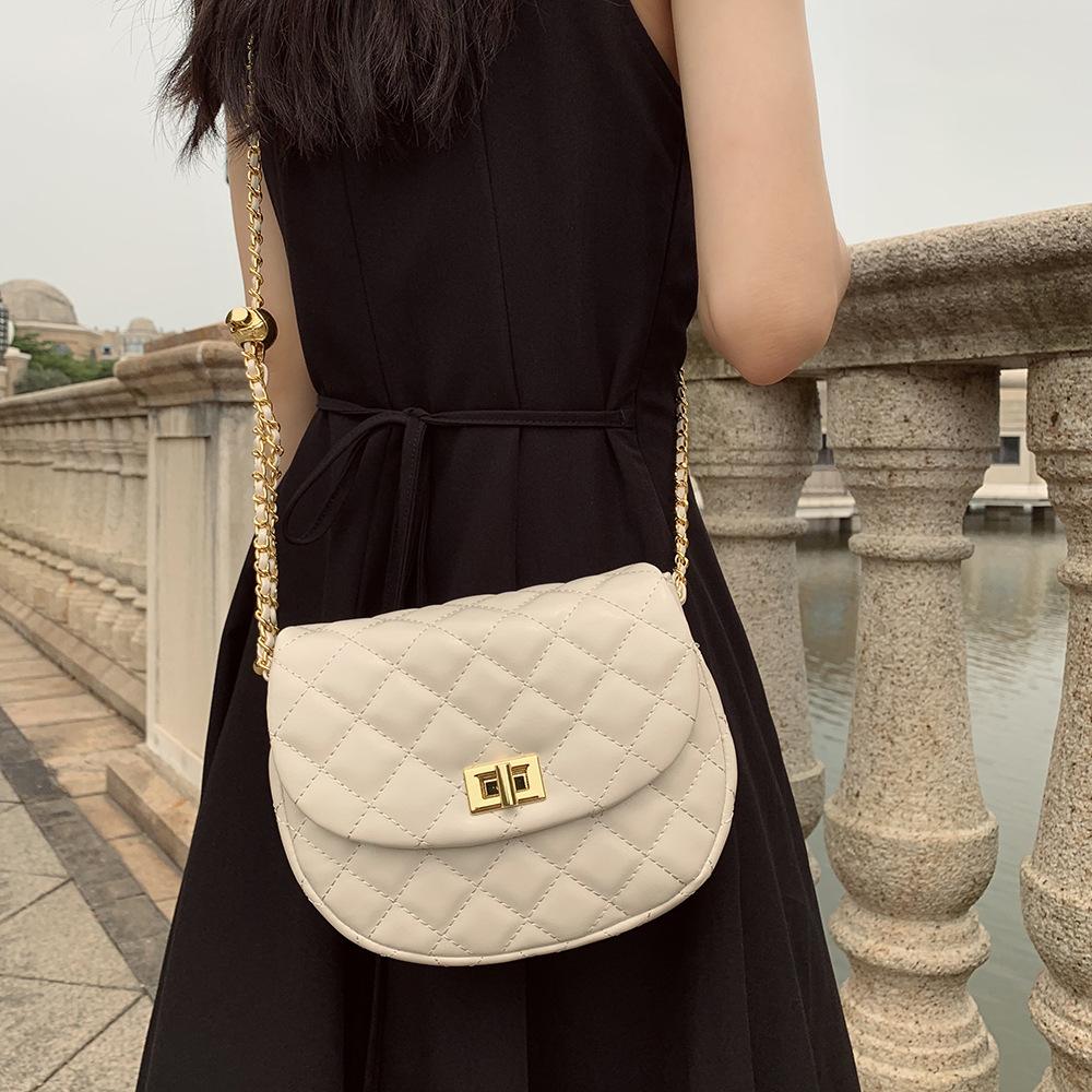 Soft leather 2024 summer new fashion women's shoulder and crossbody bag with diamond embroidery and double-layer chain saddle bag trendy
