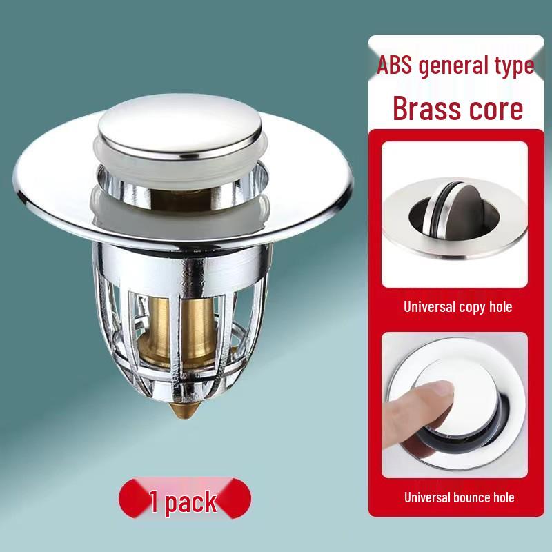 Universal Bathroom Deodorizing Basin Drain Plug with Push-Type Copper Core
