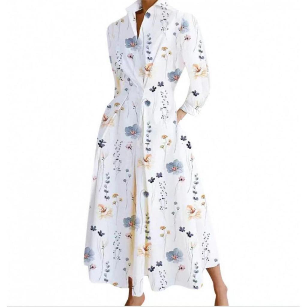 Plus Size Commuter Fashion Neck Lining Nine Minute Sleeve Loose Hem Dresses